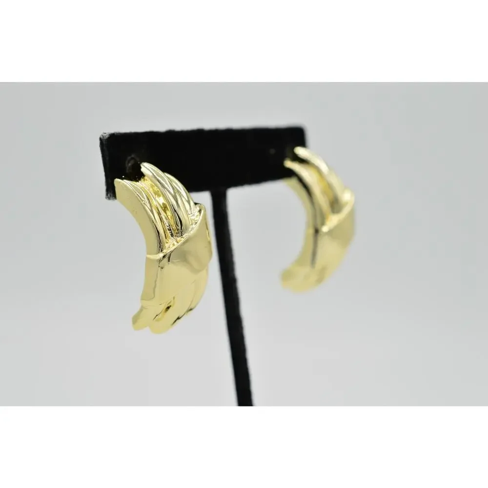 Vintage Pierced Earrings Demi Hoops Shiny Sandy Gold Tone Chunky NOS 1980s 9L